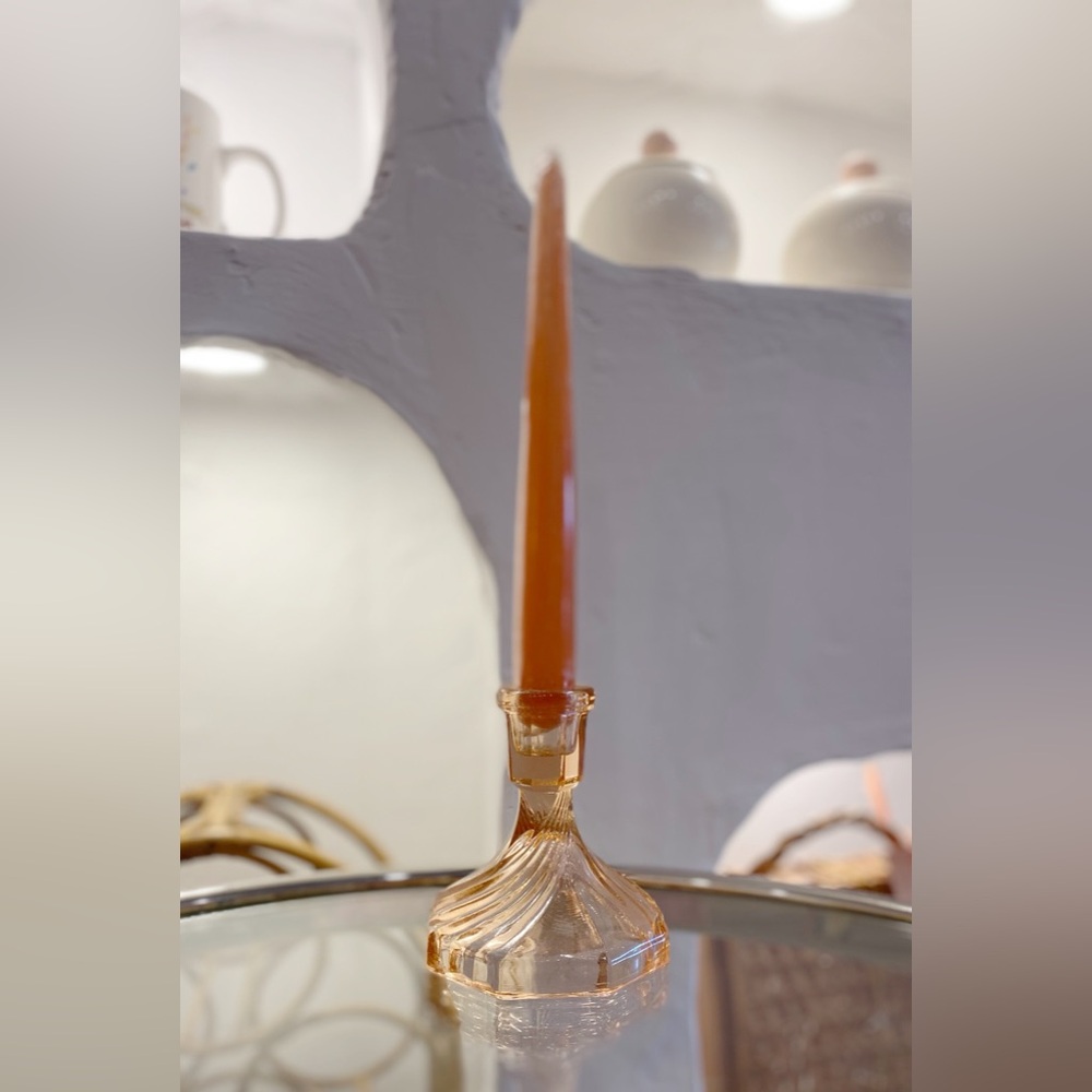 Vintage Pink Depression Pressed Glass Single Candlestick Holder